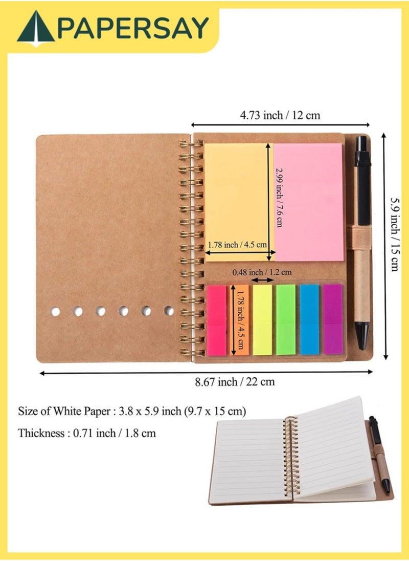 Spiral Notebooks for  Note Taking 4 Packs Small Notebooks with Pen in Holder and Sticky Notes, Page Marker Colored Index Tabs Flags (4 Colors Black/Red/Brown/Blue 4 Packs)