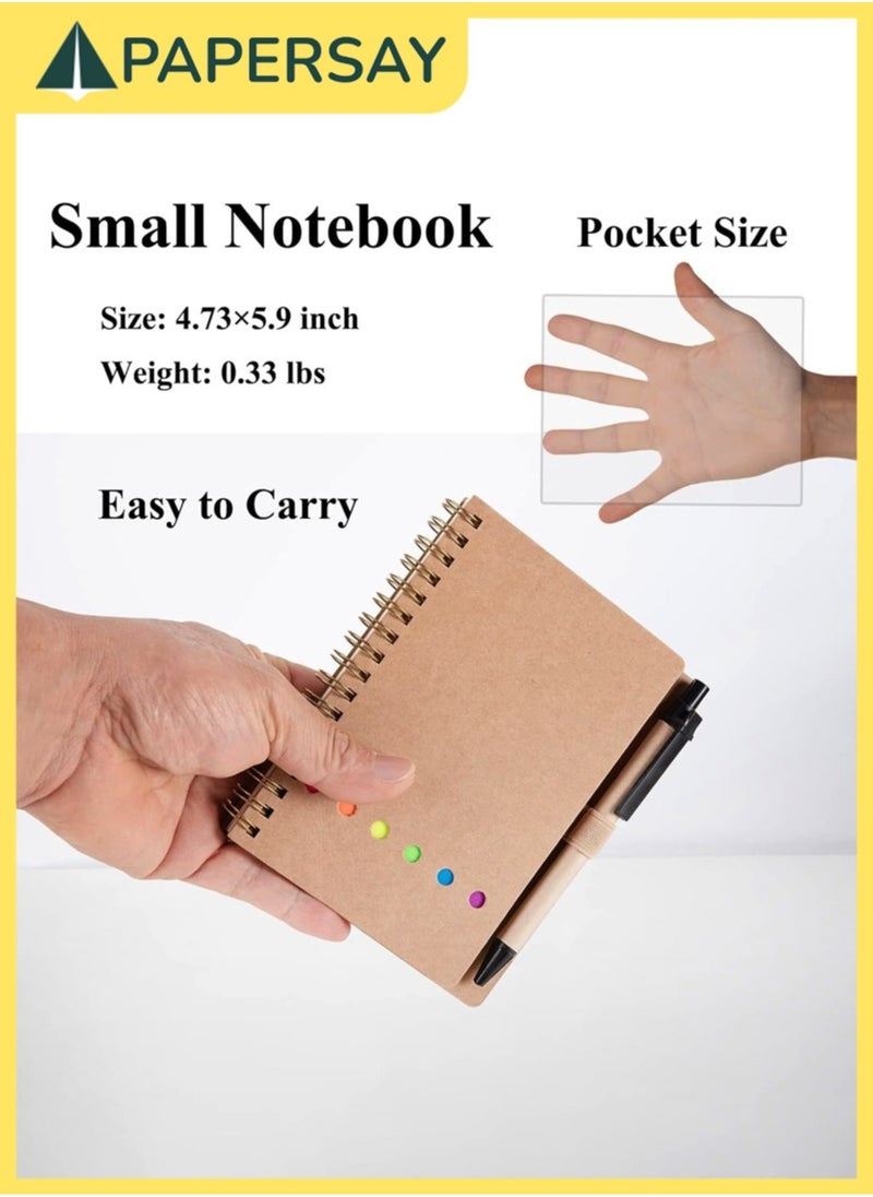 Spiral Notebooks for  Note Taking 4 Packs Small Notebooks with Pen in Holder and Sticky Notes, Page Marker Colored Index Tabs Flags (4 Colors Black/Red/Brown/Blue 4 Packs)