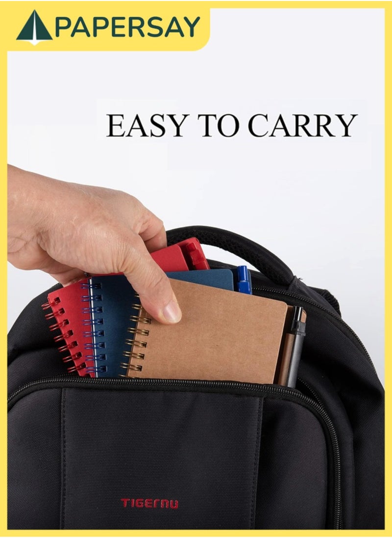 Spiral Notebooks for  Note Taking 4 Packs Small Notebooks with Pen in Holder and Sticky Notes, Page Marker Colored Index Tabs Flags (4 Colors Black/Red/Brown/Blue 4 Packs)