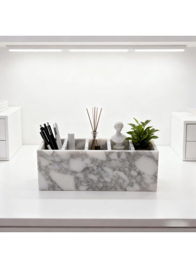 Artisanal Abode 5-Tier Marble Desktop Organizer for Office & Beauty Tools - Stackable Makeup Brush Storage, Coffee Accessories Holder with Natural Stone Pattern, Multi-Layer Countertop Tray - Image 1
