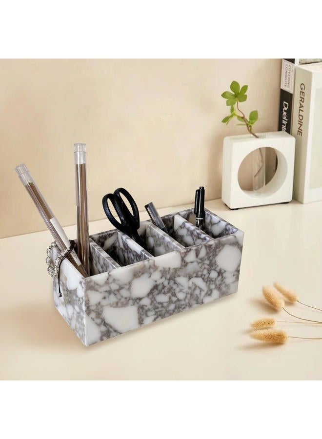Artisanal Abode 5-Tier Marble Desktop Organizer for Office & Beauty Tools - Stackable Makeup Brush Storage, Coffee Accessories Holder with Natural Stone Pattern, Multi-Layer Countertop Tray - Image 2