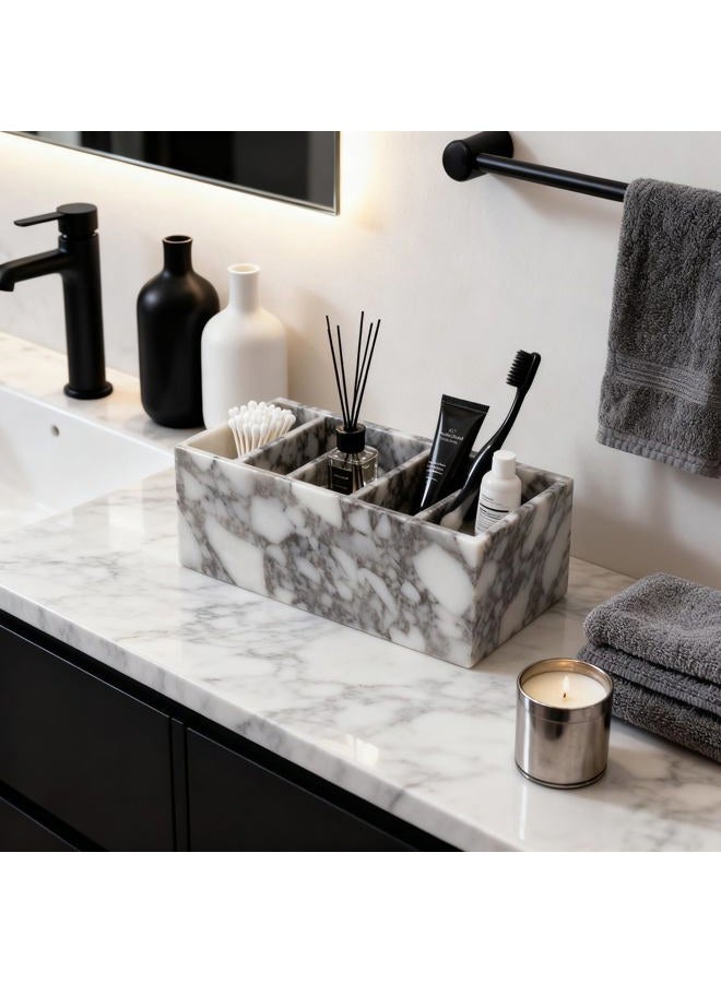Artisanal Abode 5-Tier Marble Desktop Organizer for Office & Beauty Tools - Stackable Makeup Brush Storage, Coffee Accessories Holder with Natural Stone Pattern, Multi-Layer Countertop Tray - Image 4