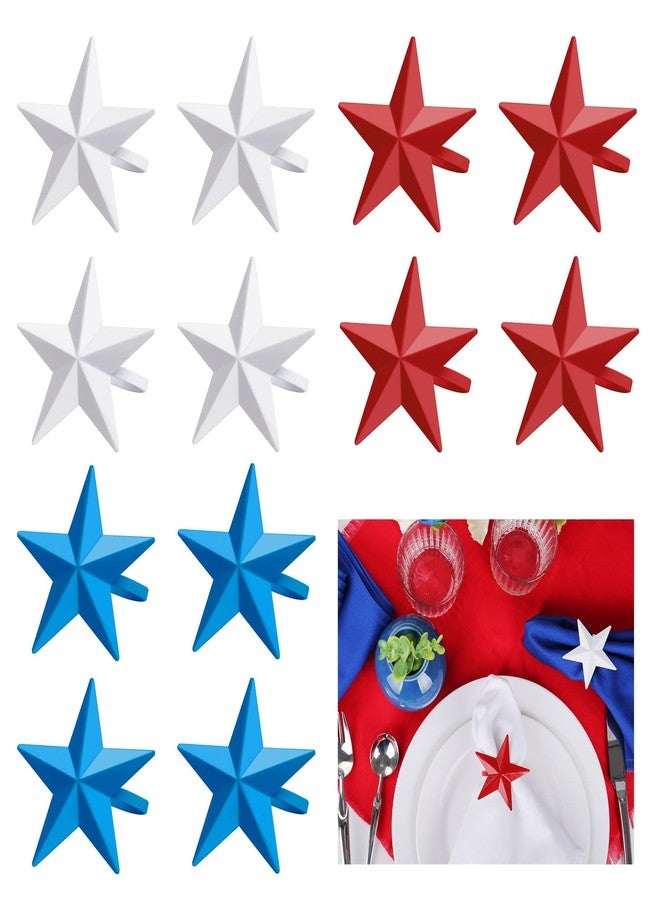 Wonlex 12 Pack Napkin Ring Holders July of 4, Patriotic Star Red Blue White Festive Serviette Buckle Holder for Independence Day, Ceremony Table Dinner(Set of 12) - Image 1