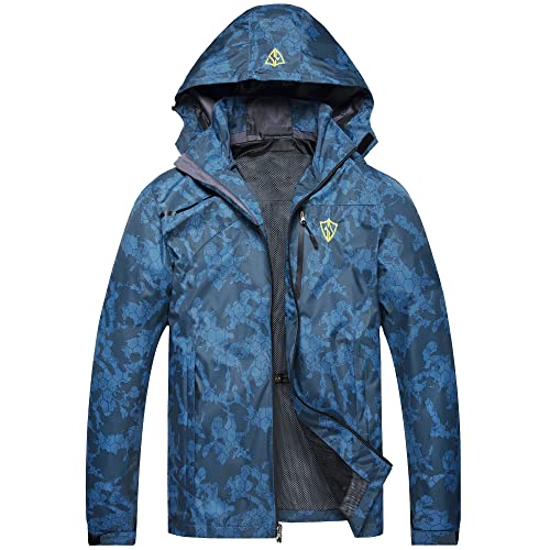GIISAM Mens Windproof Jacket Waterproof Lightweight Mountain Sport Jacket for Men Hooded Windbreaker Raincoat(Camo Blue,L) - Image 1