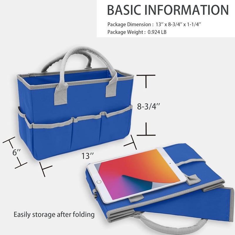 Cupohus Art Organizer Craft Storage Tote Bag with Pockets and Hadles, Oxford Fabric Carrying Caddy for Teacher, Officer, Artist, Students, Traveler, and more – Blue with Grey Edge - Image 4