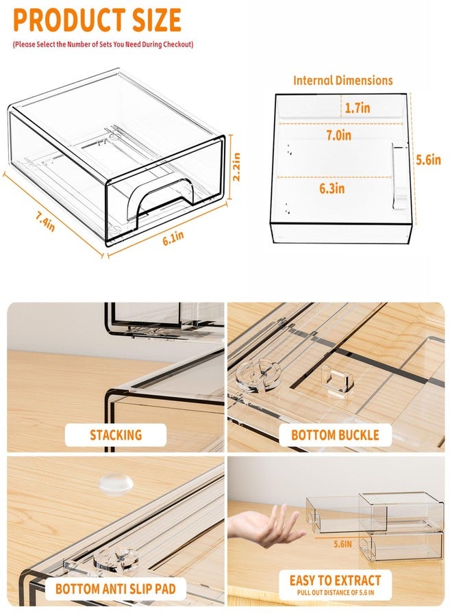 Yieach 8 Pack Clear Stackable Storage Drawers,2.2'' Acrylic Drawer Organizers for Countertop,Office Supply Organizer and Makeup Organizer,Small Plastic Drawers For Pen,Art Crafts Storage,Stationary - Image 3
