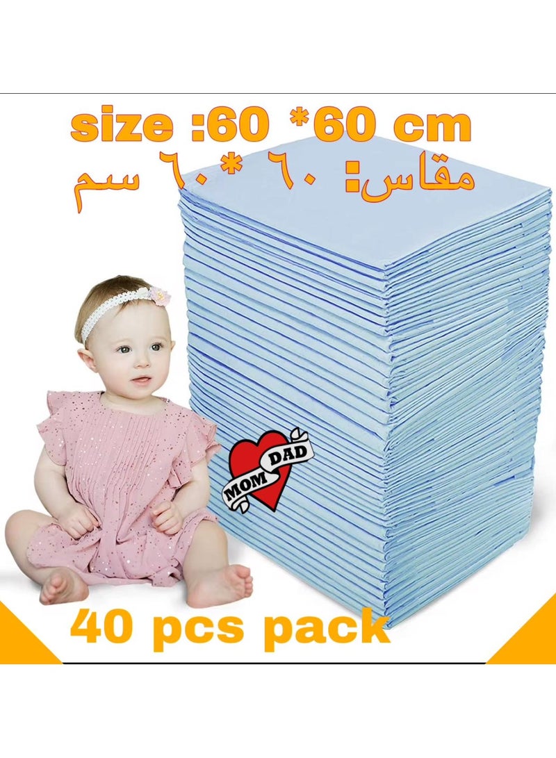 وسادة تغيير الحفاضات الكبيرة للاستعمال مرة واحدة مقاس 60 × 60 سم، حصيرة حماية لطاولة السرير السفلية مانعة للتسرب، قماش ناعم غير منسوج، 40 قطعة - Image 1