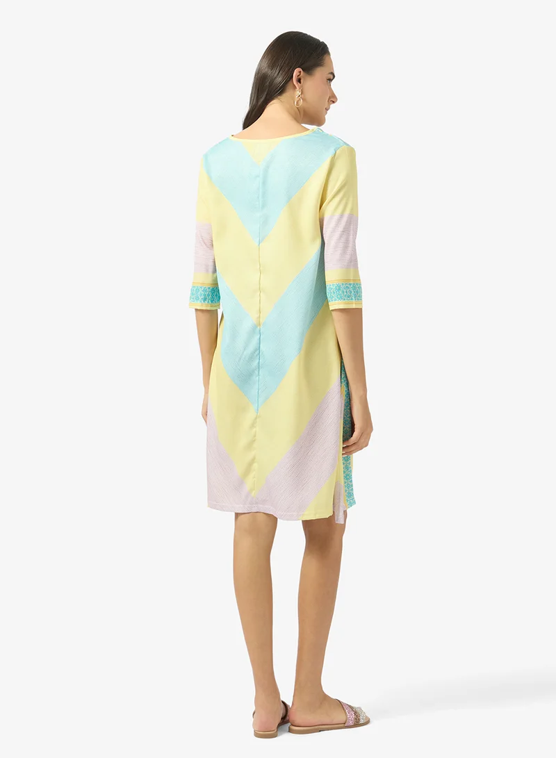 Ginger V Neck Stripe Kaftan Beach Dress