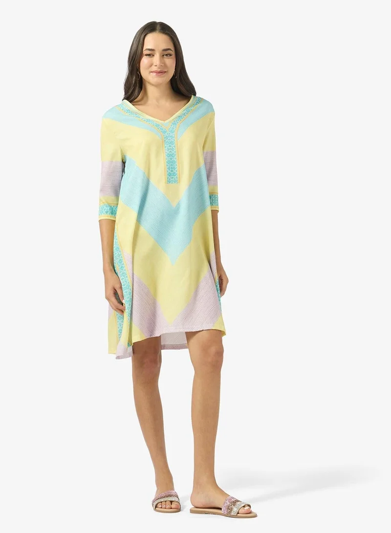 Ginger V Neck Stripe Kaftan Beach Dress