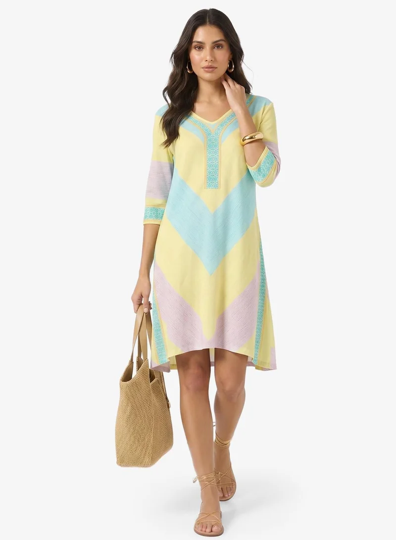 Ginger V Neck Stripe Kaftan Beach Dress