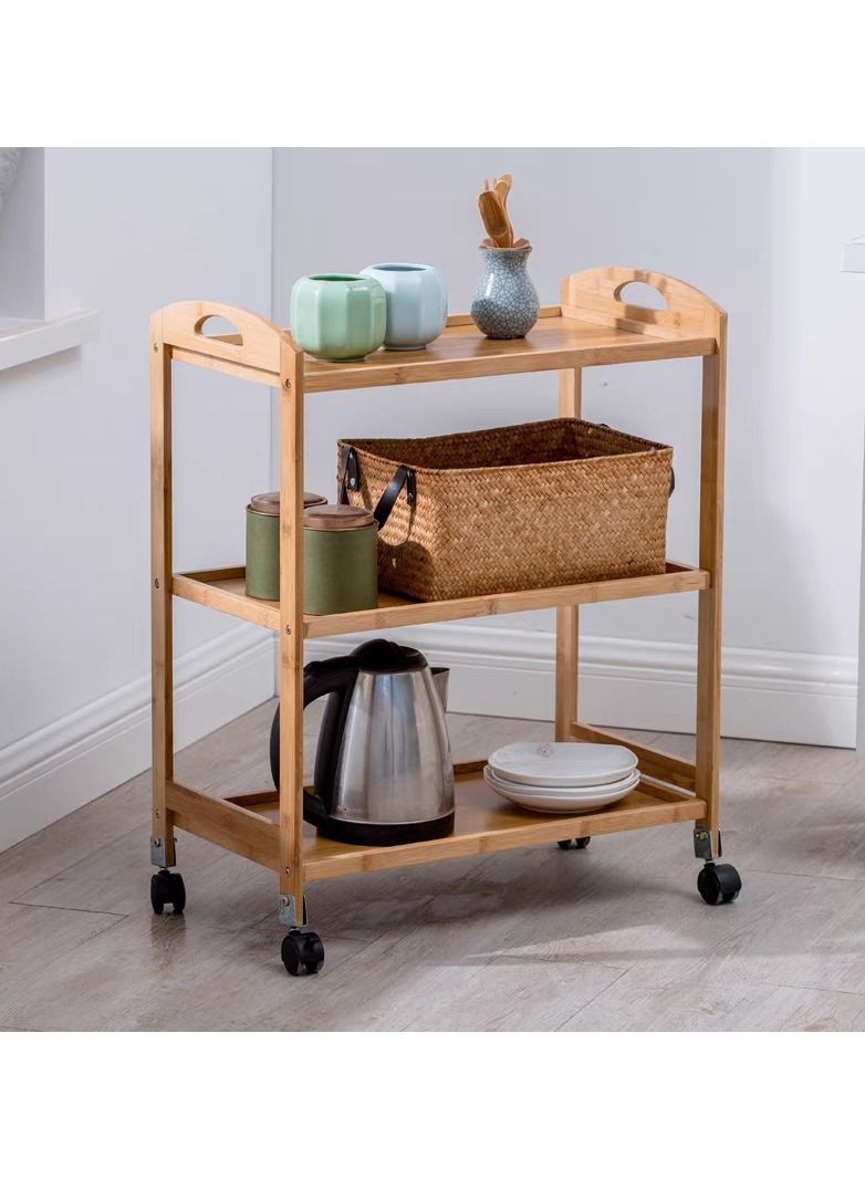 LINGWEI Food Serving Trolly Bamboo Cart 60x78x33cm - Image 1