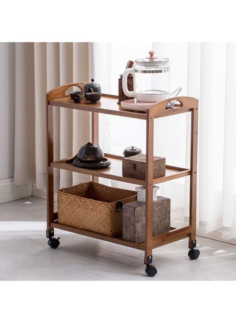 LINGWEI Food Serving Trolly Bamboo Cart 60x78x33cm - Image 2