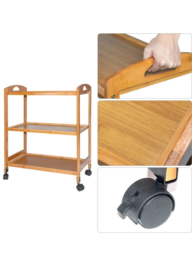 LINGWEI Food Serving Trolly Bamboo Cart 60x78x33cm - Image 4