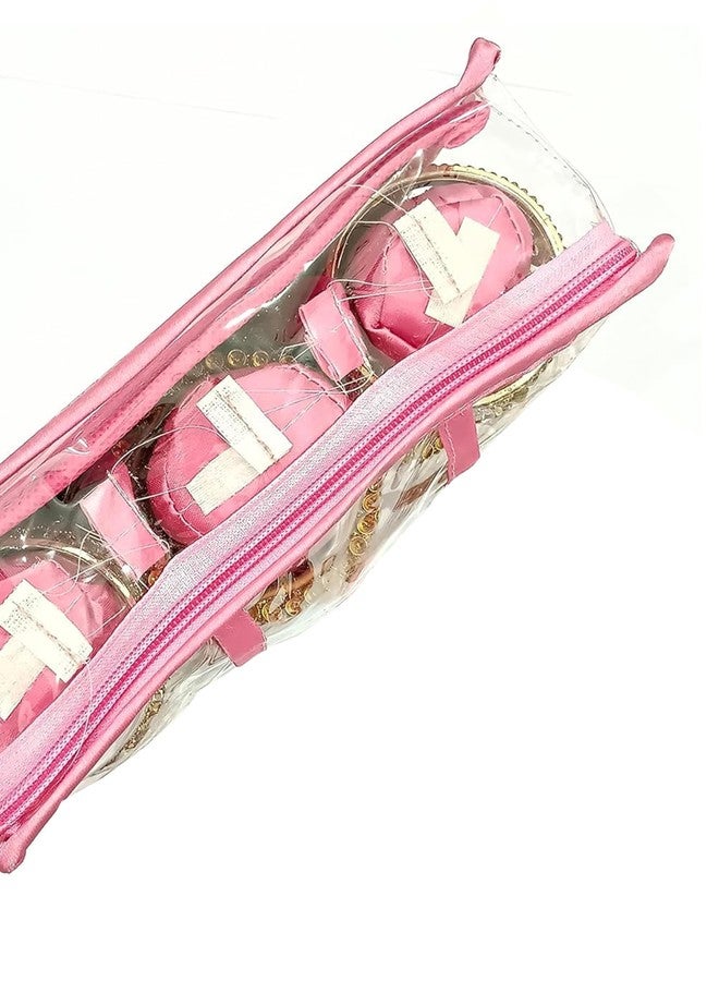 LUCES Satin 3 Rods Jewellery Bangle Storage Box Chudi Set Organizer Zipper Makeup Pouch Travelling Bag for Women (Pink | Pack of 1) - Image 4