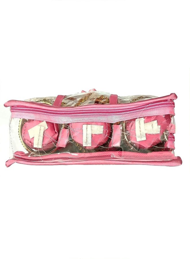 LUCES Satin 3 Rods Jewellery Bangle Storage Box Chudi Set Organizer Zipper Makeup Pouch Travelling Bag for Women (Pink | Pack of 1) - Image 5