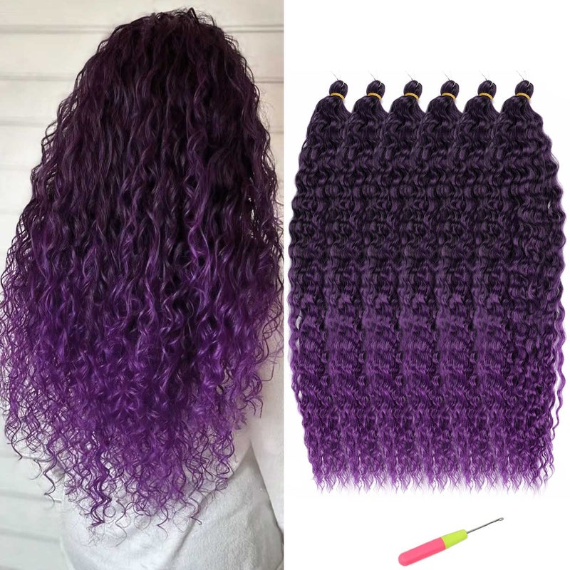 Purple Ocean Wave Braiding Crochet Hair Extensions 30inch Ombre Deep Wave Crochet Hair 6Packs Soft Synthetic Curly Crochet Hair Extensions for Black Women 1BTpurple
