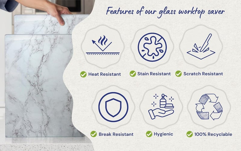 Kitchenville لوح تقطيع زجاجي من كيتشينفيل 40×30 سم: شفاف، متين، صحي لحماية سطح العمل - مقاوم للخدش، مقاوم للحرارة، سهل التنظيف - Image 2