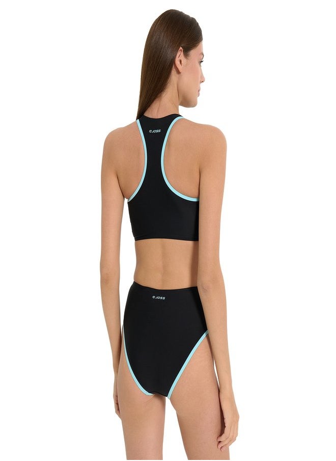 Joss Joss Women’s Zip Bodice Black/Blue – Chlorine-Resistant Creora Highclo, UPF 50+, Removable Cups, Ideal for Active Beach & Pool Days  - Image 2