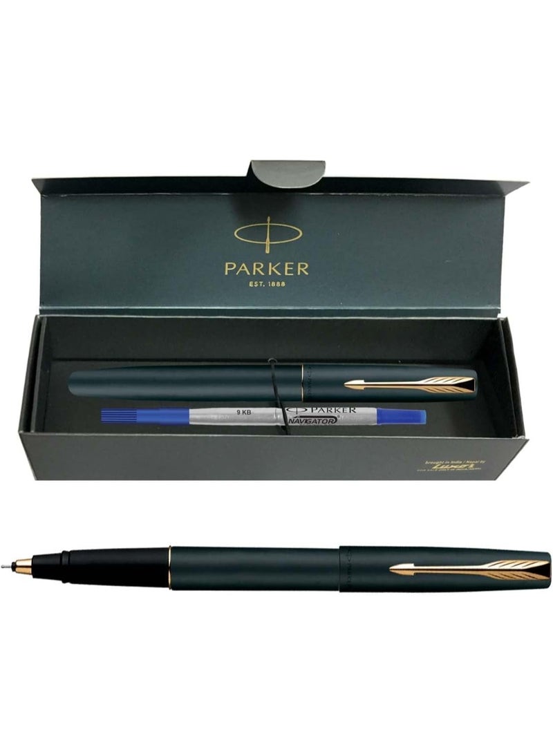 Parker Frontier Matte Black Gold Trim Roller Ball Pen| Ink Color - Blue | Perfect For Employees | Unique Gifts For Entrepreneurs - Image 1