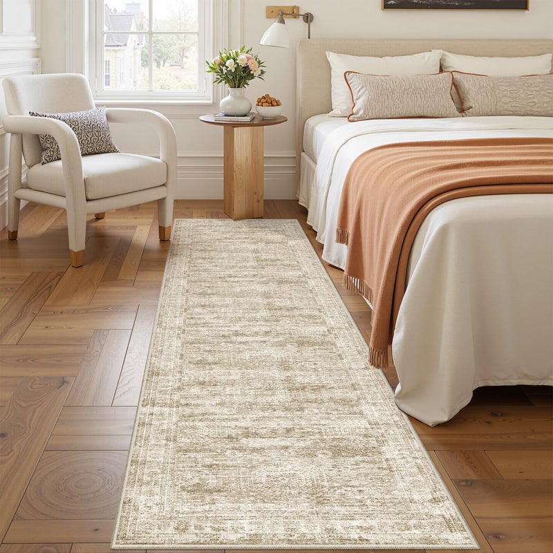 Restydon Rug Runners for Hallways Non Slip - 2x8 Runner Rug for Bedroom, Washable Runner with Rubber Backing, Soft Low-Pile Carpet for Kitchen, Laundry, Bathroom (2'x8', Brown/Ivory) - Image 4