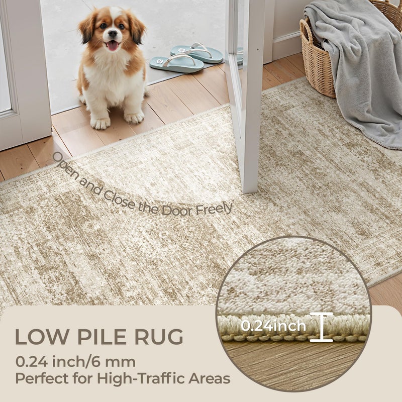 Restydon Rug Runners for Hallways Non Slip - 2x8 Runner Rug for Bedroom, Washable Runner with Rubber Backing, Soft Low-Pile Carpet for Kitchen, Laundry, Bathroom (2'x8', Brown/Ivory) - Image 5