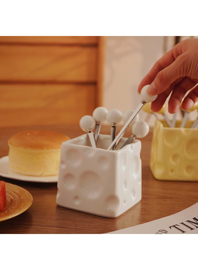 Cream Style Advanced Fruit Fork Suit Multi-purpose Ceramic Cheese Storage Can Bar Decoration Good Hand Ceremony-Specification:Black Fork - Image 4