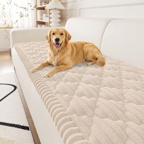 Smiry Couch Cover for Dogs Washable Non Slip Fuzzy Pet Sofa Protector Soft Thick Furniture Cover for Sofa Loveseat and Sectional Scratch Pet Hair Resistant Apricot 276 x 59 - Image 1