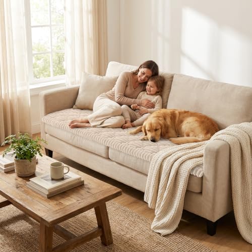 Smiry Couch Cover for Dogs Washable Non Slip Fuzzy Pet Sofa Protector Soft Thick Furniture Cover for Sofa Loveseat and Sectional Scratch Pet Hair Resistant Apricot 276 x 59 - Image 3