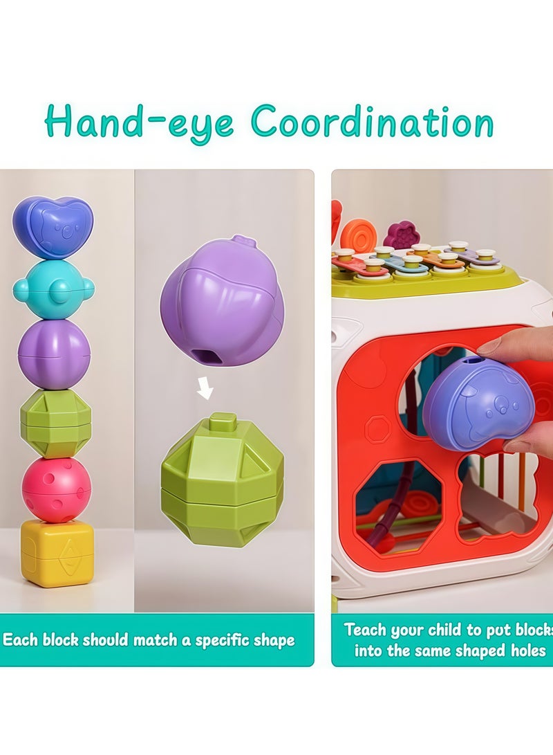 7 in 1 Multifunctional Baby toys, montessori toys for 1 year old,shape sorting box activity cube, Intelligence Educational Game Perfect Shapes Sorter Soft Cube Montessori Toy  - Image 3