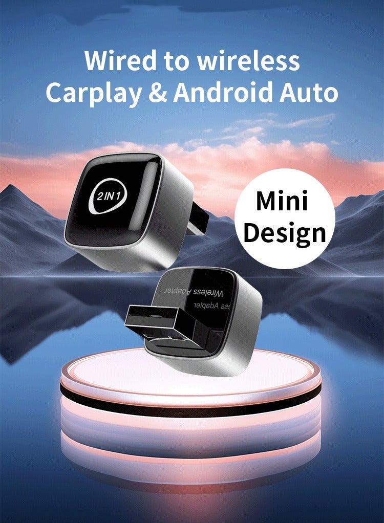AiQi 2-in-1 Wireless CarPlay & Android Auto Adapter | Plug & Play | Bluetooth 5.0 + 5.8GHz WiFi | OTA Upgrade | Mini Car Receiver - Image 1