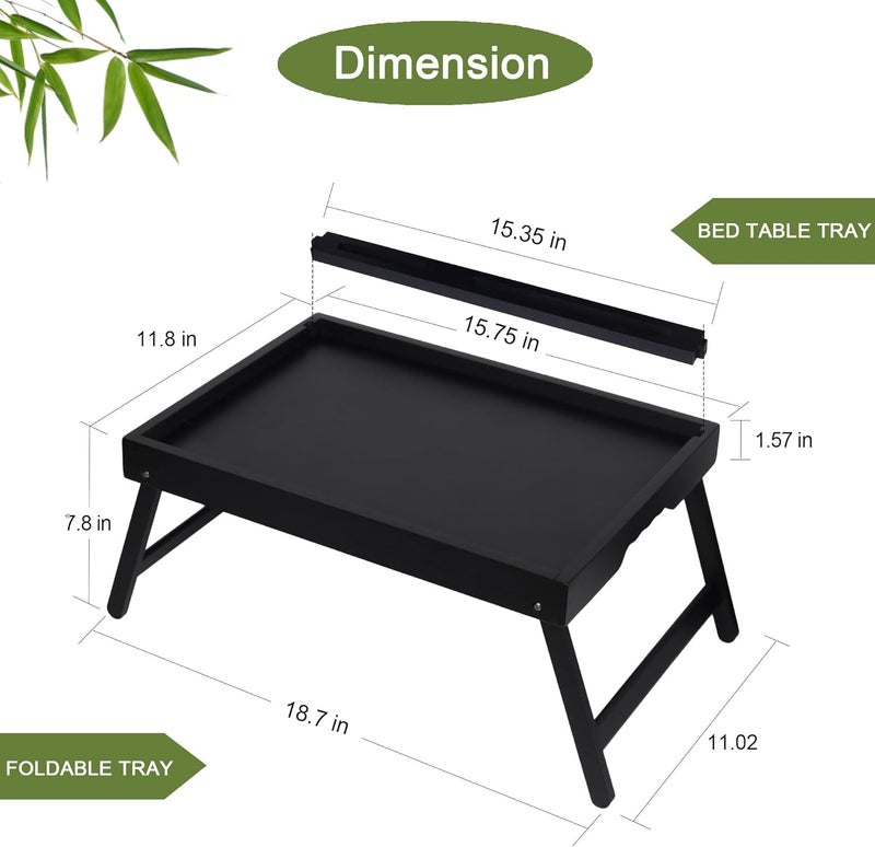 Asuthzon Bed Tray Table with Foldable Legs, Breakfast Food Trays for Eating on Couch with Media Slot for Bed, Eating, TV Tray, Kitchen Serving Tray(Black, Medium) - Image 2