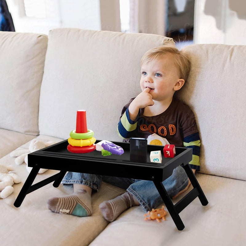 Asuthzon Bed Tray Table with Foldable Legs, Breakfast Food Trays for Eating on Couch with Media Slot for Bed, Eating, TV Tray, Kitchen Serving Tray(Black, Medium) - Image 5