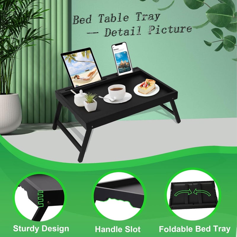 Asuthzon Bed Tray Table with Foldable Legs, Breakfast Food Trays for Eating on Couch with Media Slot for Bed, Eating, TV Tray, Kitchen Serving Tray(Black, Medium) - Image 3