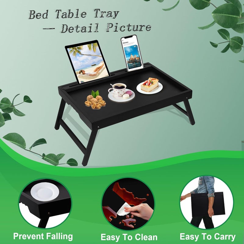 Asuthzon Bed Tray Table with Foldable Legs, Breakfast Food Trays for Eating on Couch with Media Slot for Bed, Eating, TV Tray, Kitchen Serving Tray(Black, Medium) - Image 4