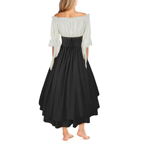 Mingyuezai Women Renaissance Costume Medieval Victorian High Waisted Button Skirt Set(M,Z2880BKST) - Image 2