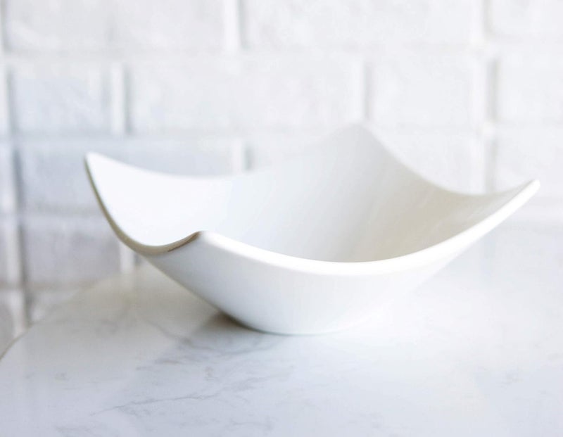 Ebros Gift Pack Of 6 Contemporary Modernist Natural White Quad Cornered 12oz Rice Soup Cereal Sauce Dessert Porcelain Bowls Home Decor Zen Asian Fusion Accent Housewarming Birthday Gifts Bowl Set - Image 1