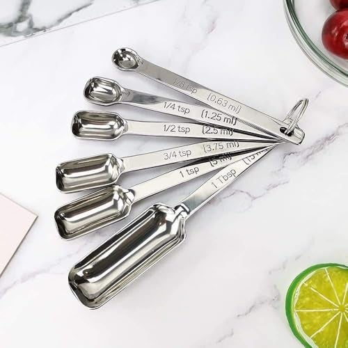 MaruHub 6Pcs Stainless Steel Measuring Spoons Set, 18/8 Durable Kitchen Measuring Cups with Metric & US Markings, Square Scoop Design, Nesting Measuring Spoons for Baking, Cooking, Spice, and Coffee - Image 4