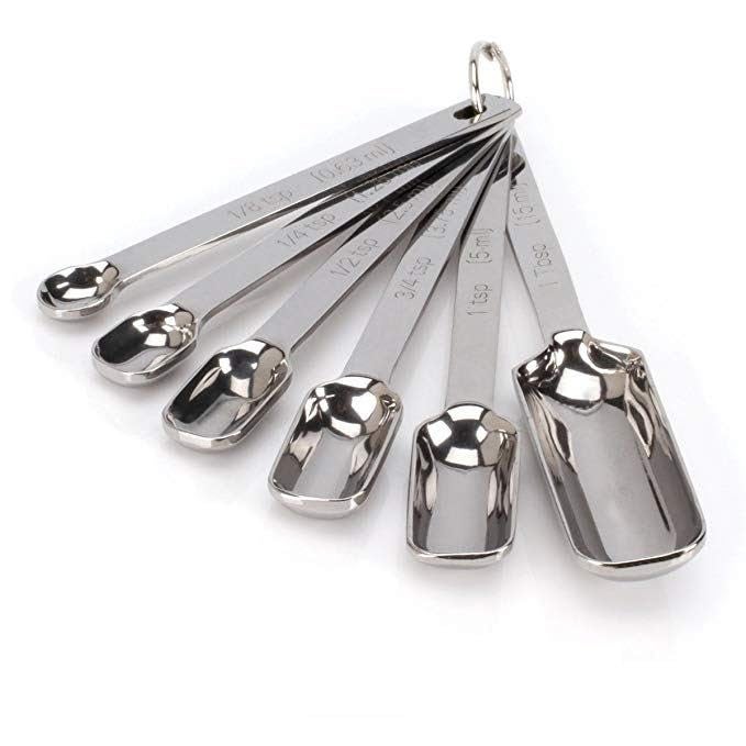 MaruHub 6Pcs Stainless Steel Measuring Spoons Set, 18/8 Durable Kitchen Measuring Cups with Metric & US Markings, Square Scoop Design, Nesting Measuring Spoons for Baking, Cooking, Spice, and Coffee - Image 1