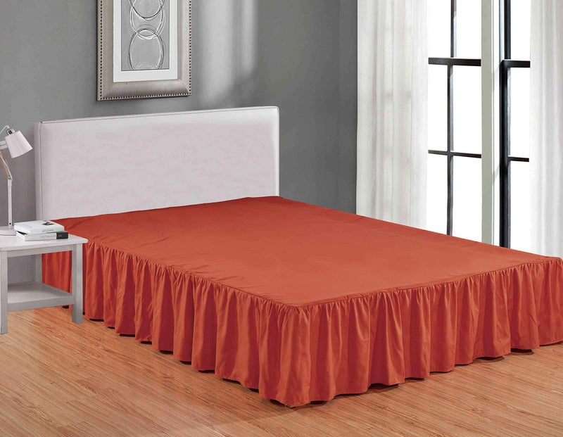 Sheets Beyond Wrap Around Solid Microfiber Luxury Hotel Quality Fabric Bedroom Gathered Ruffled Bedding Bed Skirt 14 Inch Drop Queen Orange