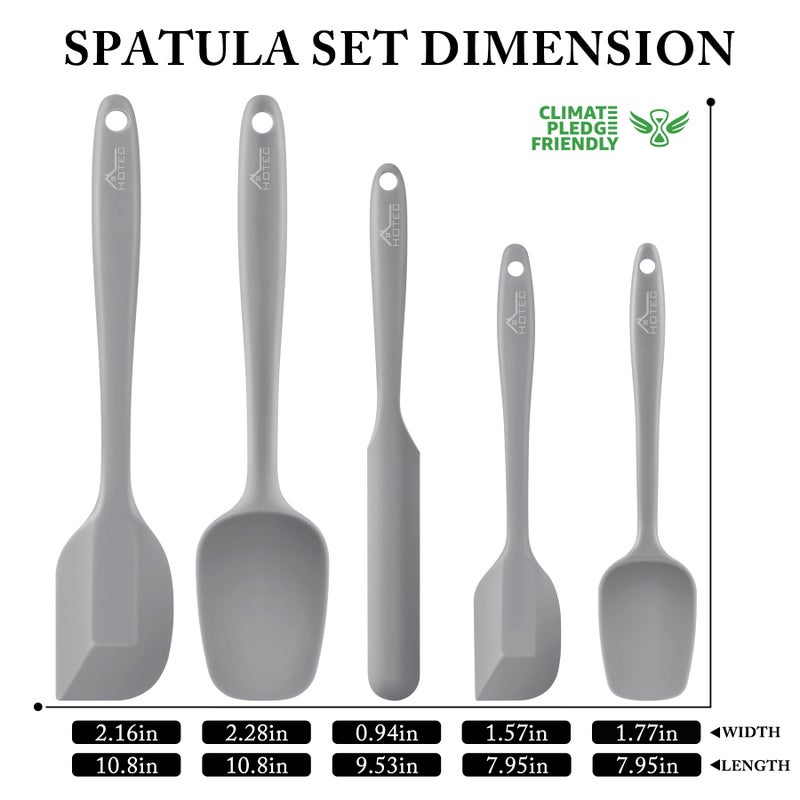 HOTEC 600â„‰ Heat Resistant BPA-Free Silicone Rubber Spatula Set,Kitchen Cooking Spatulas, Baking, Mixing for Non Stick Cookware, Dishwasher Safe, Set of 5 Grey - Image 2