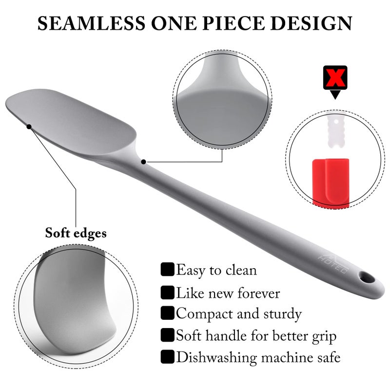 HOTEC 600â„‰ Heat Resistant BPA-Free Silicone Rubber Spatula Set,Kitchen Cooking Spatulas, Baking, Mixing for Non Stick Cookware, Dishwasher Safe, Set of 5 Grey - Image 3