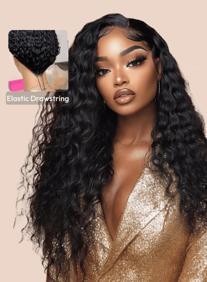 UNICE Water Wave 7x5 Bye Bye Knots Lace Front Wigs Human Hair with Drawstring Pre Everything Glueless Wig Pre Plucked Pre Cut Bleached Knots Put on and Go Wig Natural Hairline 150% Density 16 inch - Image 2