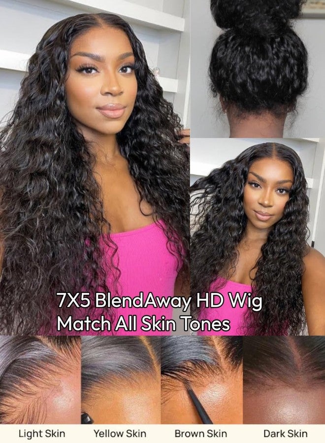 UNICE Water Wave 7x5 Bye Bye Knots Lace Front Wigs Human Hair with Drawstring Pre Everything Glueless Wig Pre Plucked Pre Cut Bleached Knots Put on and Go Wig Natural Hairline 150% Density 16 inch - Image 3