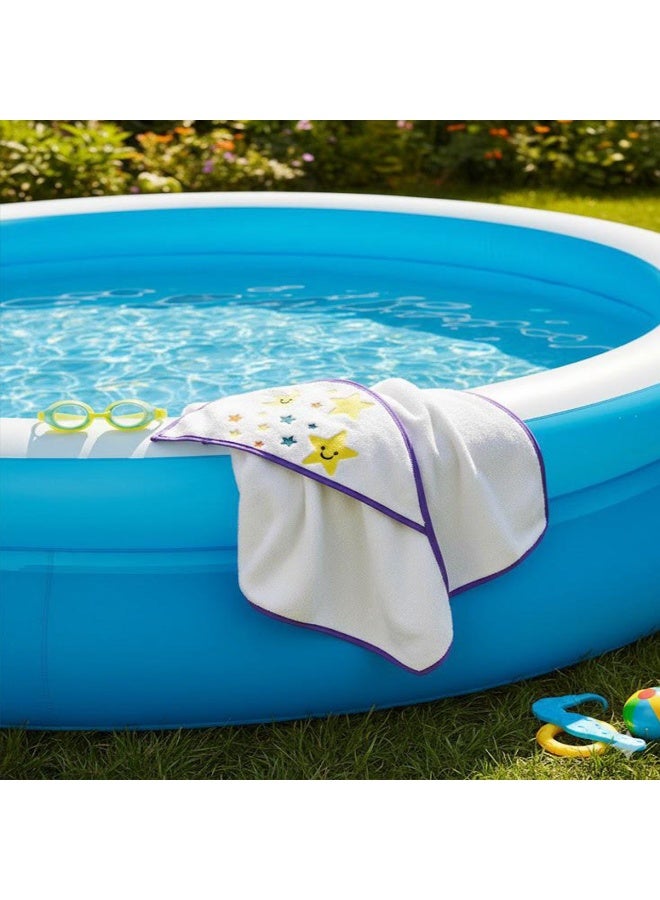 توالا منشفة حمام بغطاء رأس للأطفال، لون أبيض، بخطوط بنفسجيه ، تطريز ملون بتصاميم مرحة، قطن طبيعي ١٠٠٪، سريع الجفاف، ناعم على البشرة، ٧٥*٧٥ سم - Image 5