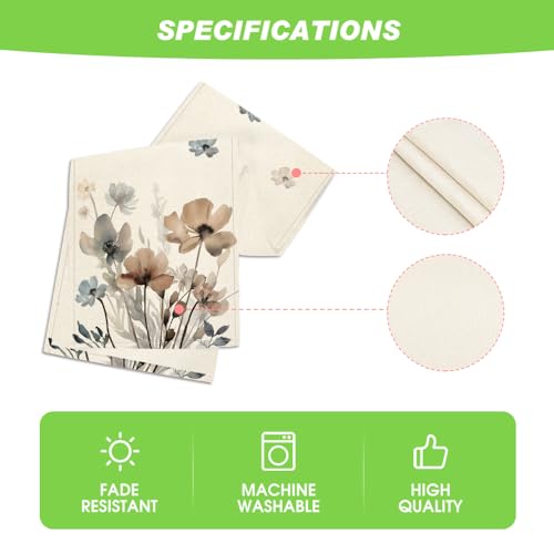Artoid Mode Brown Poppy Floral Leaves Spring Table Runner, Seasonal Summer Kitchen Dining Table Decoration for Home Party Decor 13x72 Inch - Image 5