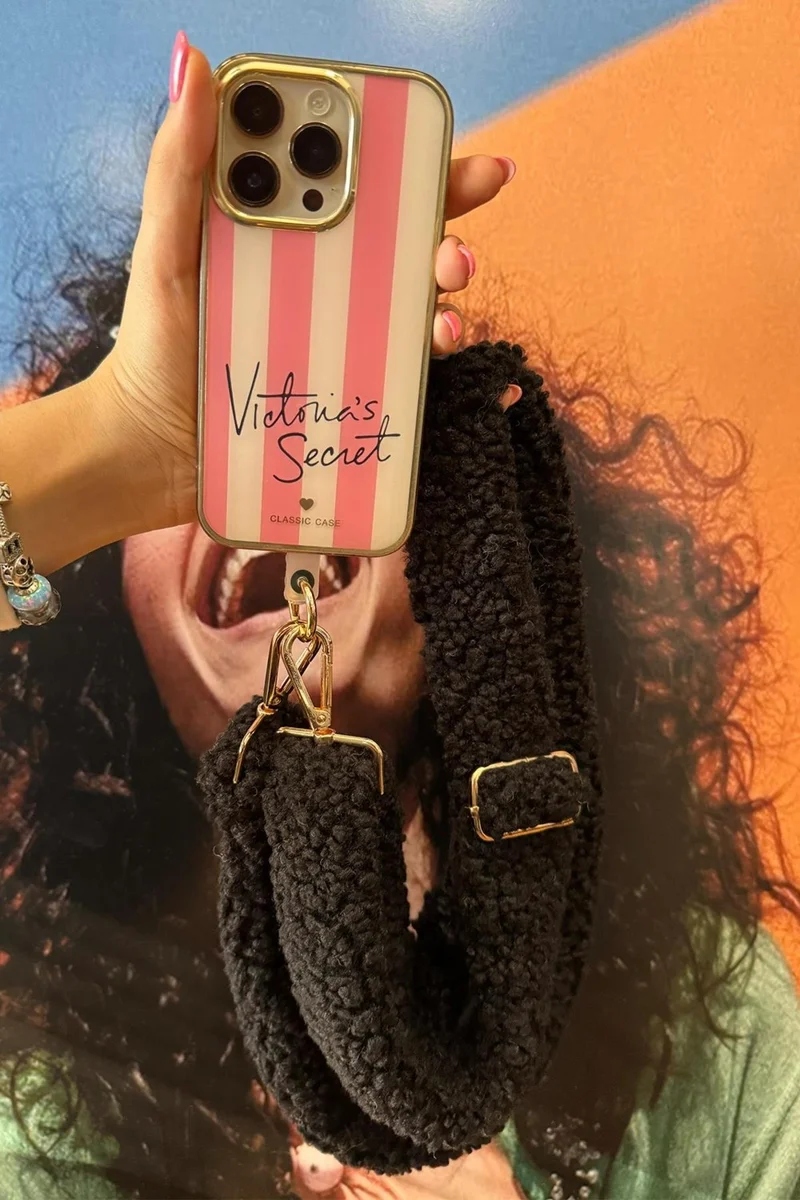 باهلس Teddy Plush Black Phone Neck Strap Compatible with All Cases