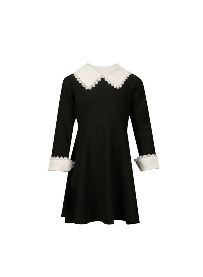 NIBEMINENT The Adams family's cosplay costume, chiffon dress, Wednesday black retro role-playing black chiffon - Image 1
