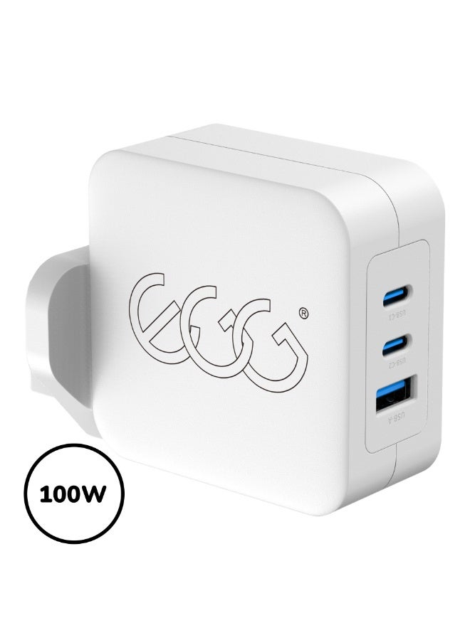 إج شاحن جداري 100 واط ثلاثة منافذ، اشحن حياتك بسرعة  شاحن 100 واط مزود بمنفذين USB-C ومنفذ USB-A واحد، يلبي تمامًا احتياجات الشحن السريع والشحن المتزامن لعدة أجهزة عبر بروتوكول PD3.0 - Image 1
