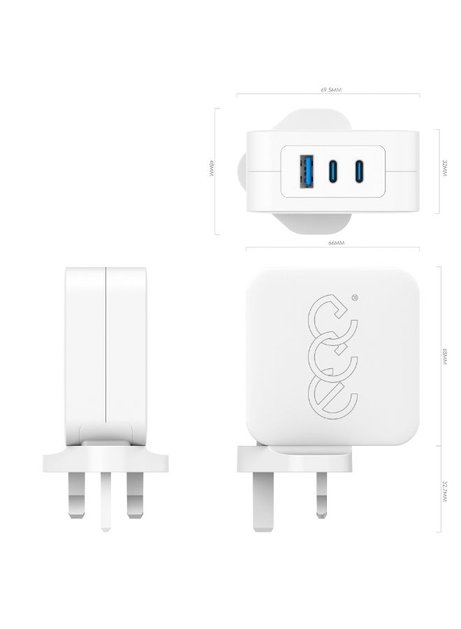 إج شاحن جداري 100 واط ثلاثة منافذ، اشحن حياتك بسرعة  شاحن 100 واط مزود بمنفذين USB-C ومنفذ USB-A واحد، يلبي تمامًا احتياجات الشحن السريع والشحن المتزامن لعدة أجهزة عبر بروتوكول PD3.0 - Image 2