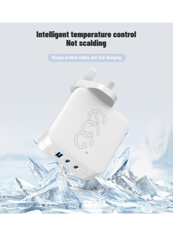 إج شاحن جداري 100 واط ثلاثة منافذ، اشحن حياتك بسرعة  شاحن 100 واط مزود بمنفذين USB-C ومنفذ USB-A واحد، يلبي تمامًا احتياجات الشحن السريع والشحن المتزامن لعدة أجهزة عبر بروتوكول PD3.0 - Image 3